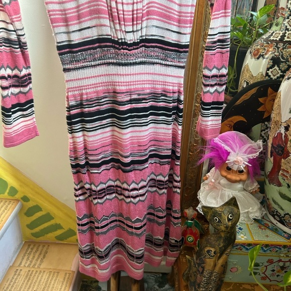 Guess Jeans Y2K Pink Striped Crochet Long Sleeve Dress L - Picture 3 of 16
